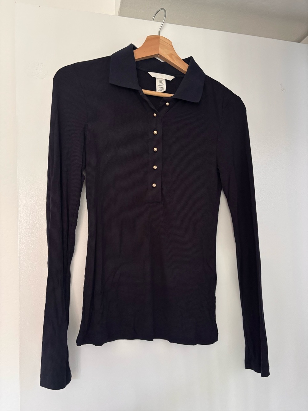 Dark blue Long-Sleeve Collared Polo Top